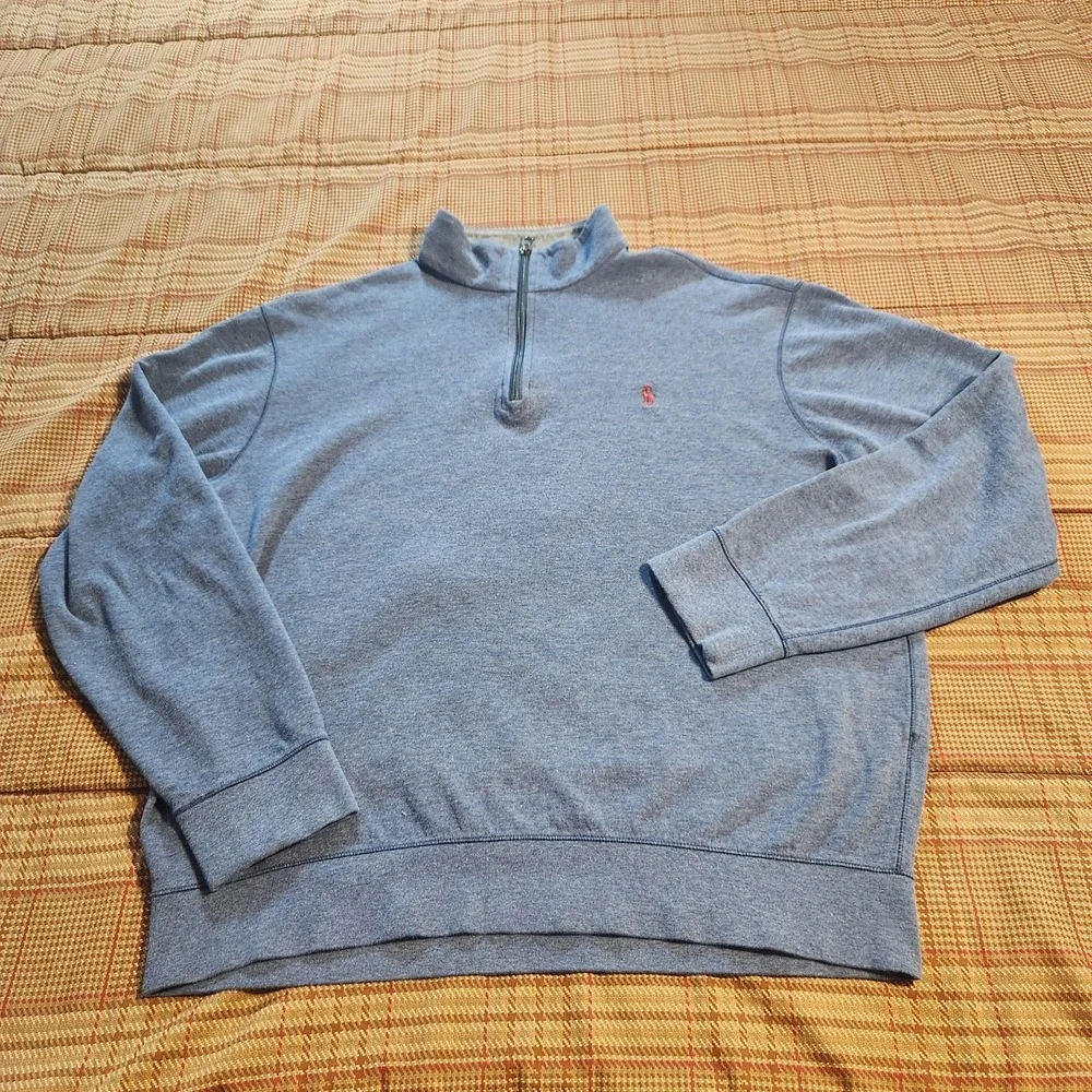 Polo Ralph Lauren Heather Blue Quarter Zip Pullover Size Large Red Pony Jersey